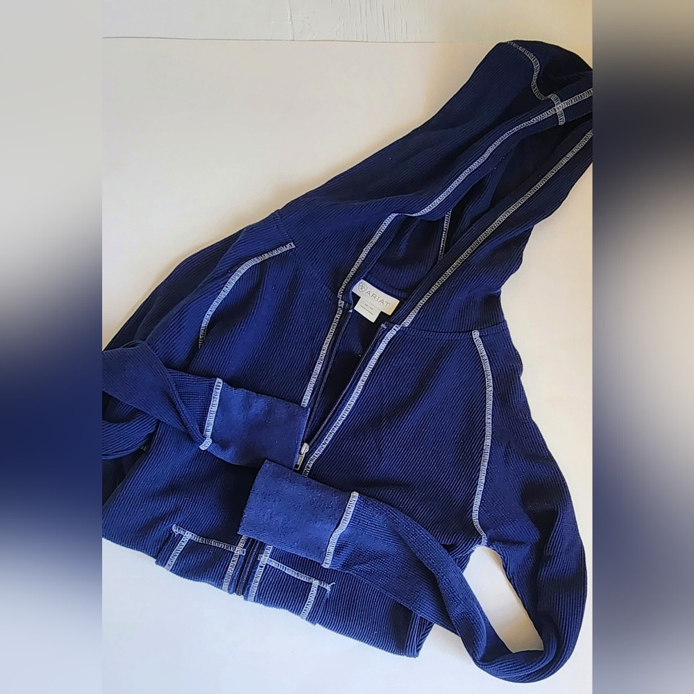 Ariat Blue Textured Zip-up Hoodie with White Stitching